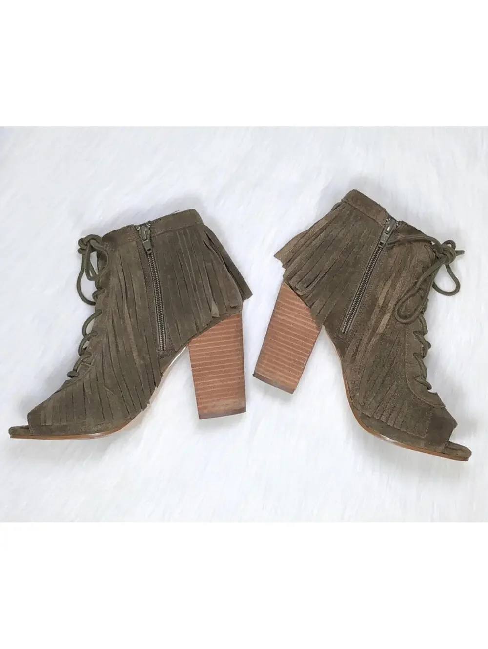 Gianni Bini Olive Suede Fringe Booties 10
